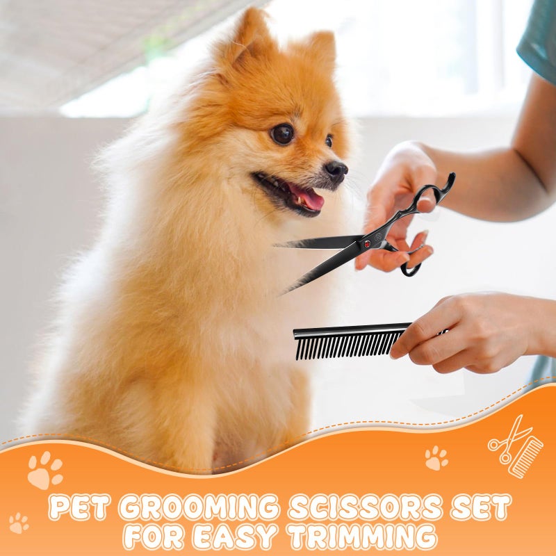 Moontay Professional Dog Grooming Scissors Set, 7 Inch/8 Inch Pet Grooming Scissors Chunkers Shears for Dog, Curved Dog Grooming Scissors, Thinning Shears for Dog with Grooming Comb - Image 2